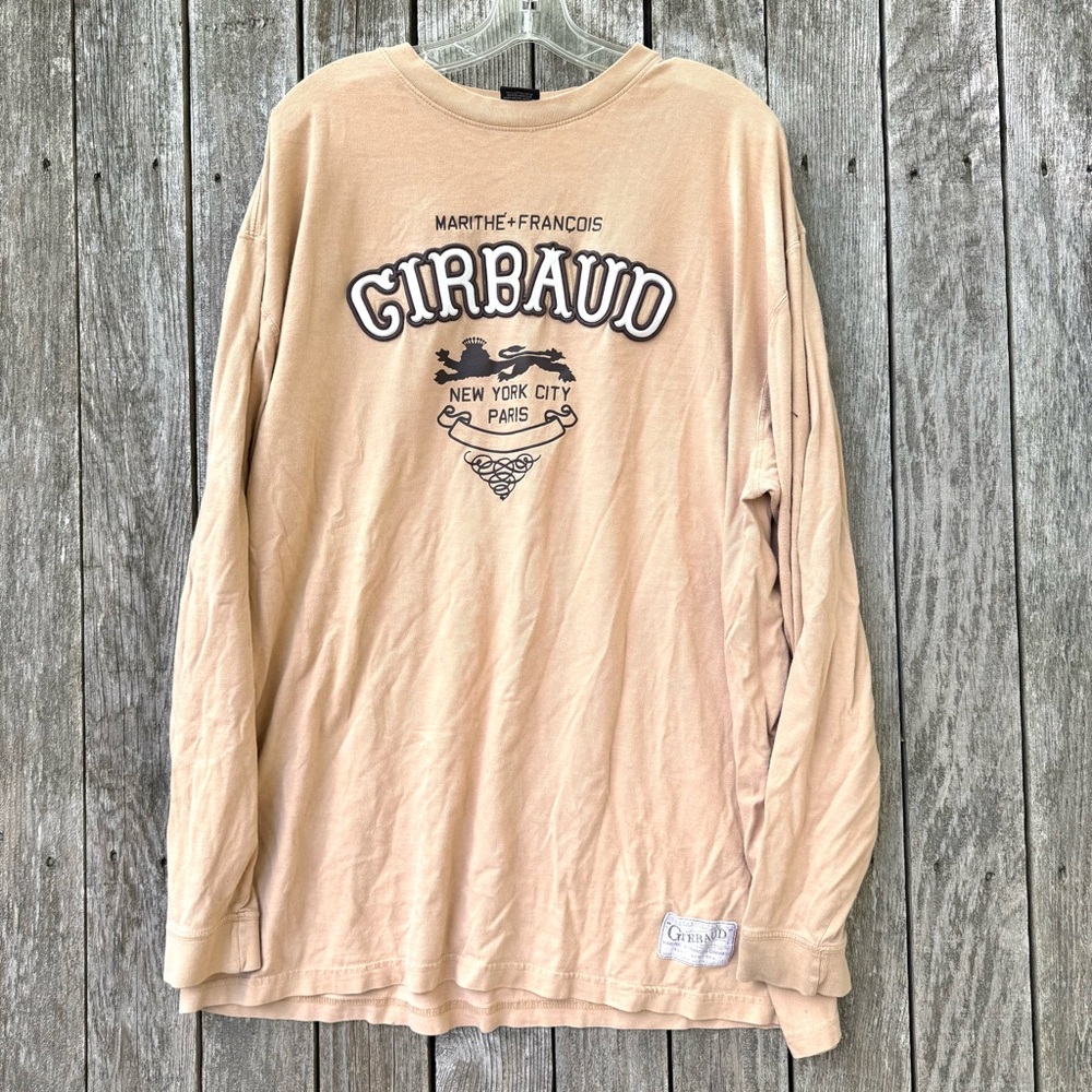 VTG Marithe Francois Girbaud Adult 2XL Long Sleeve Shirt Tan Spellout Y2K